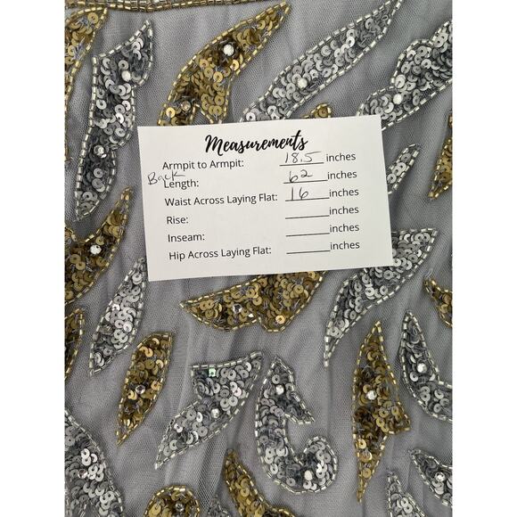 Mac‎ Duggal 5124 Platinum Gold Sequin Beaded Long Sleeve Dress Size 10 $598 - Picture 8 of 9